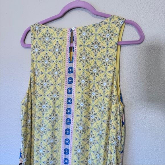 Sundance Yellow Purple Floral Sleeveless Shift Dress Womens 14 Modest Summer - Picture 9 of 10